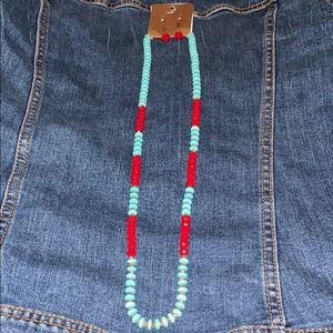 NEW Never been worn teal and red necklace set